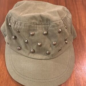Olive Green Studded Cotton Strapback Cap